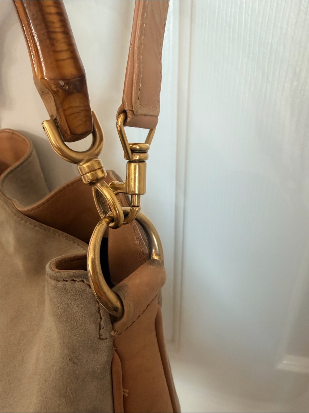 Gucci Suede and Tan Leather Shoulder Bag with Bamboo Handle - Picture 6 of 11